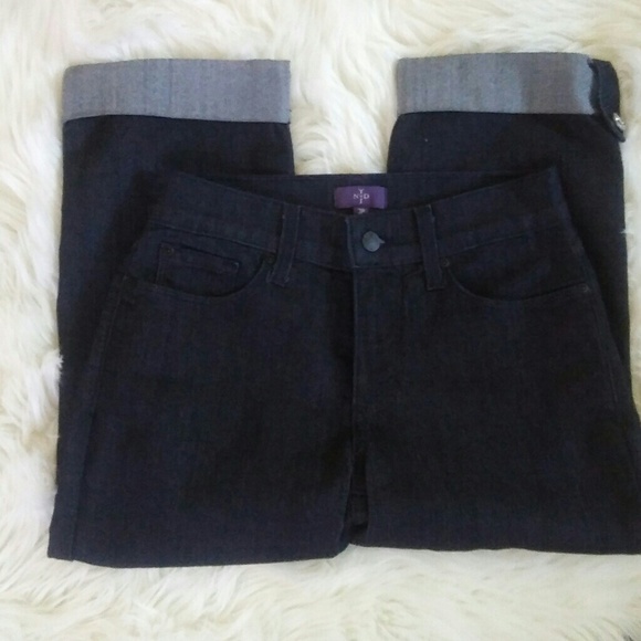 NYDJ Dark Rinse Crop Jeans Rhinestone Tab - Picture 3 of 8